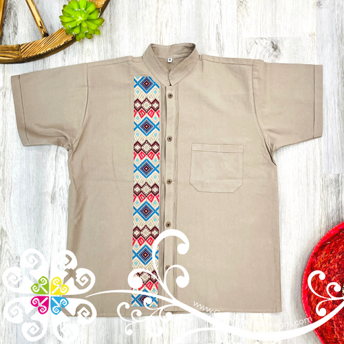 Earth Rhombus Stripe Shirt - Embroider Men Shirt