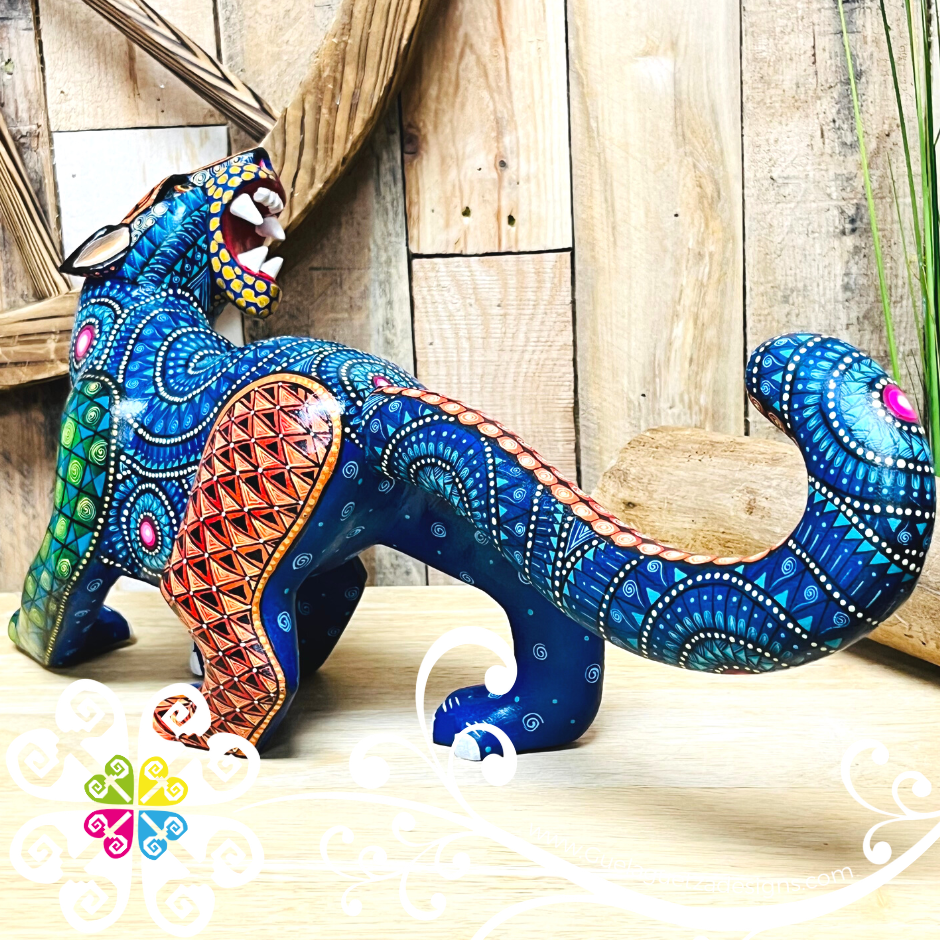 Large Mystical Mayan Jaguar Alebrije - Handcarve Wood Decoration Figure