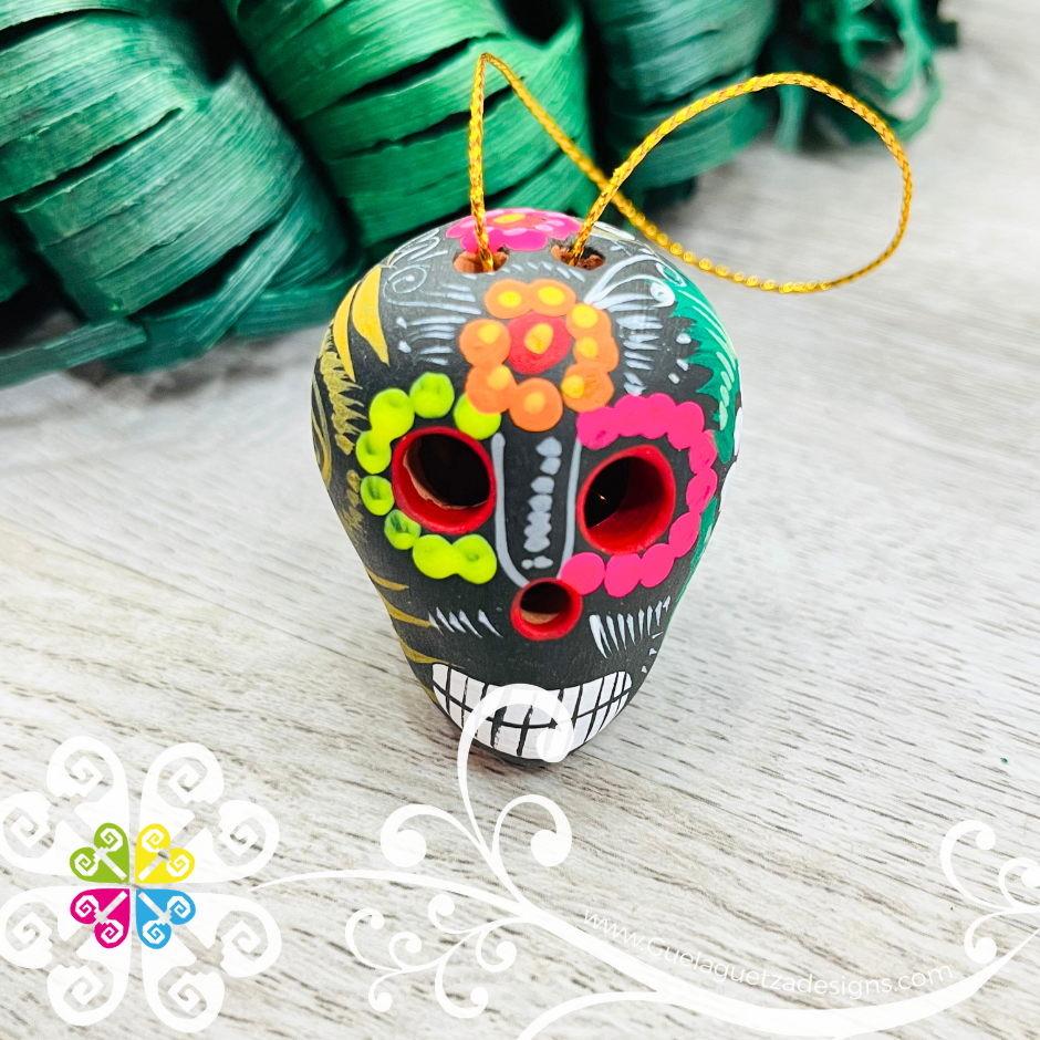 Set of 5 Mini Hand Painted Sugar Skull Ornaments - Calaverita Guerrero