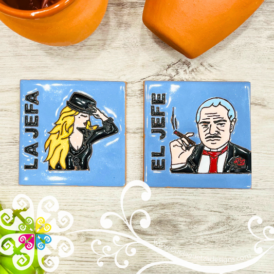 La Jefa & El Jefe -  Set of Clay Coasters