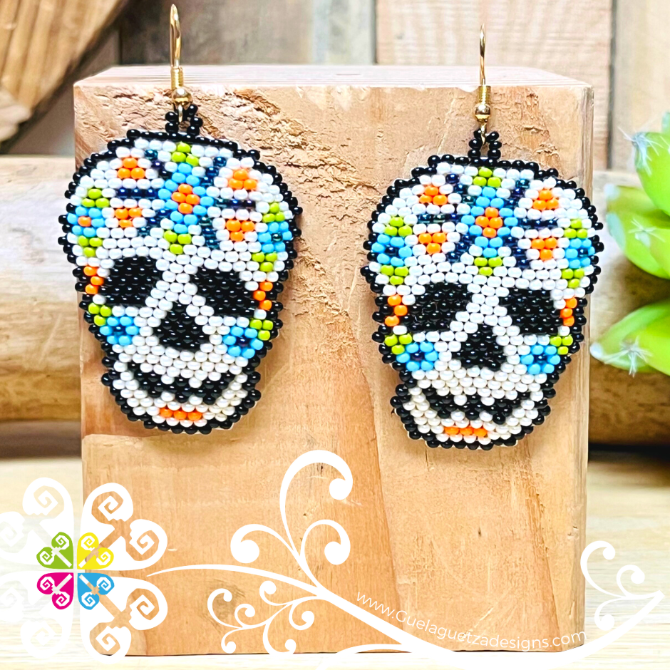 Beaded Sugar Skull Earrings - Day of the Dead Earrings