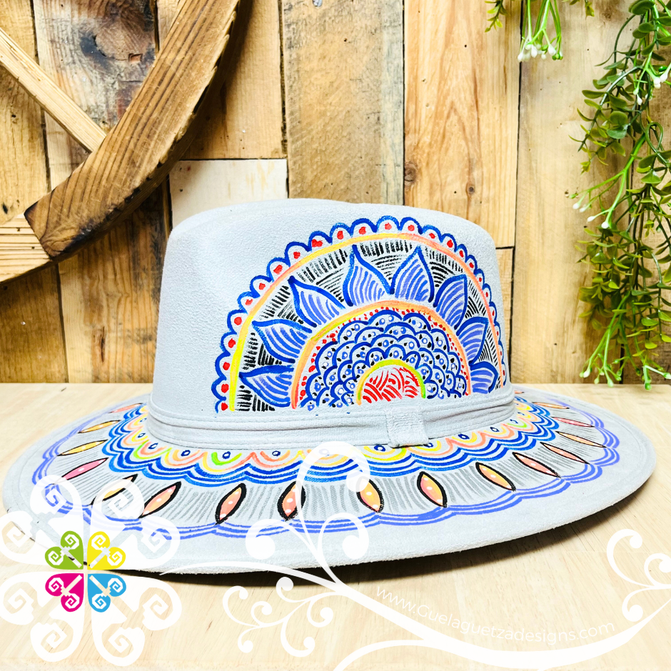 Light Gray Indiana Mitla Velvet Hat - Hand Painted Hat