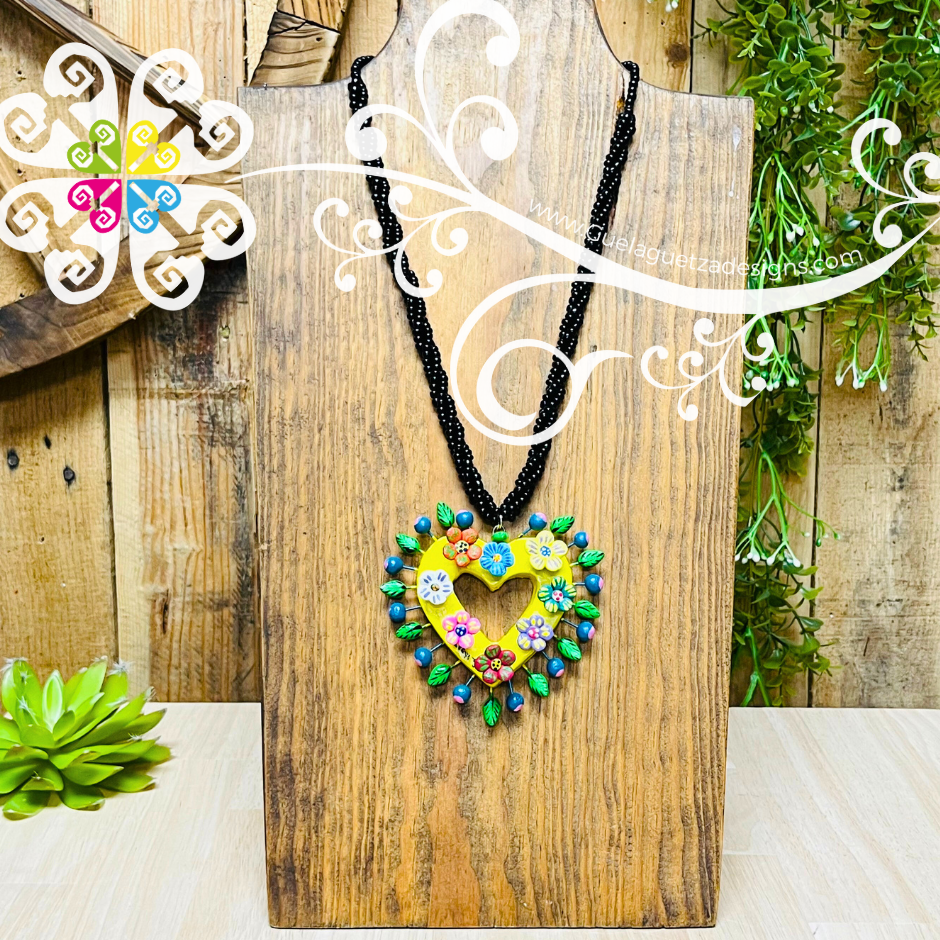 Mini Flower Heart Necklace - Corazon de la Vida - Collar Barro Cocido