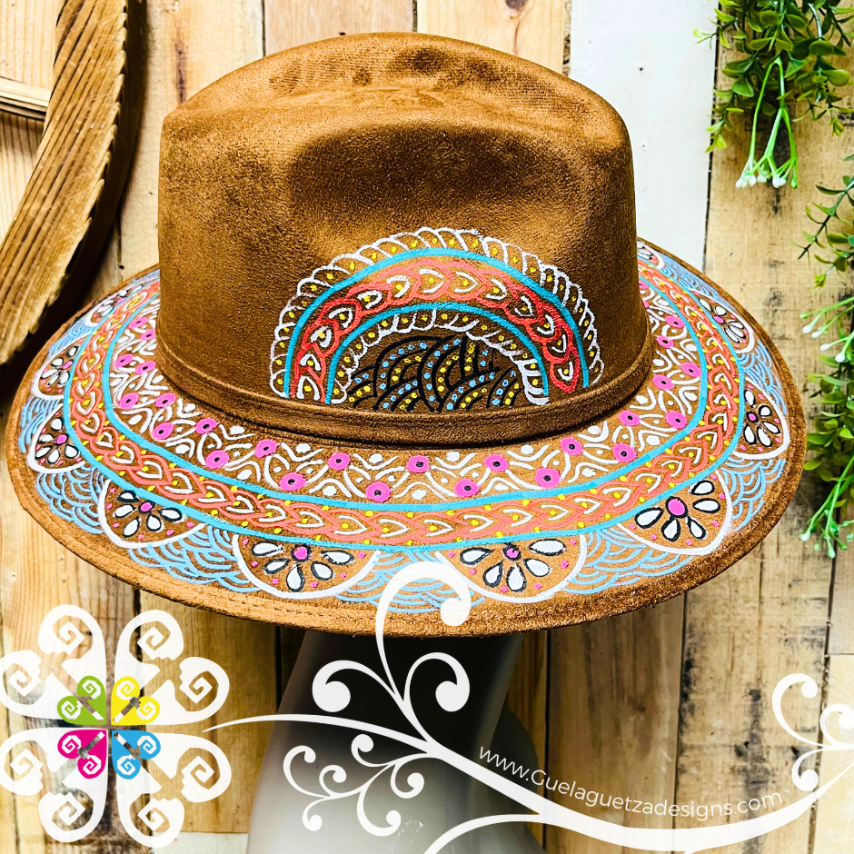 Tobacco Indiana Mitla Velvet Hat - Hand Painted Hat