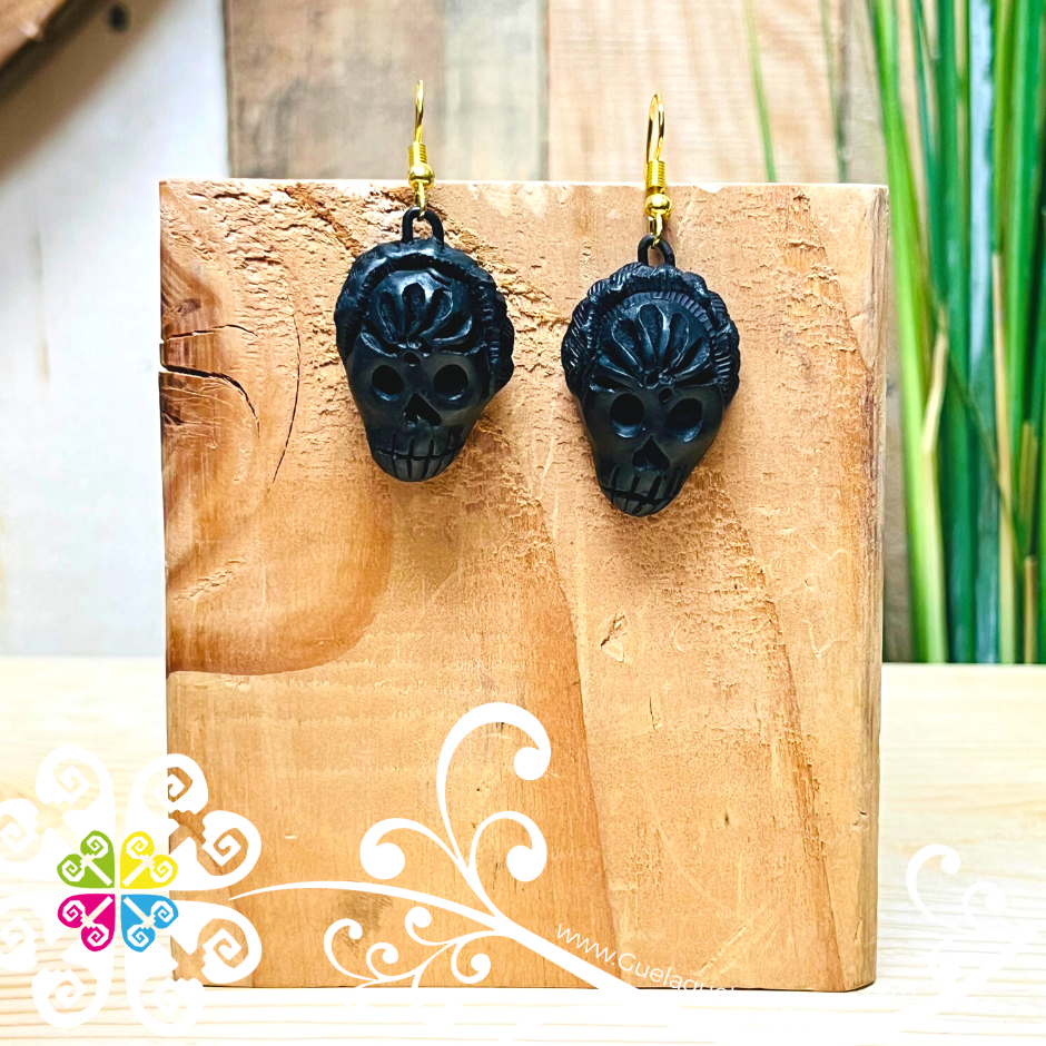 Frida Head - Black Clay Earrings