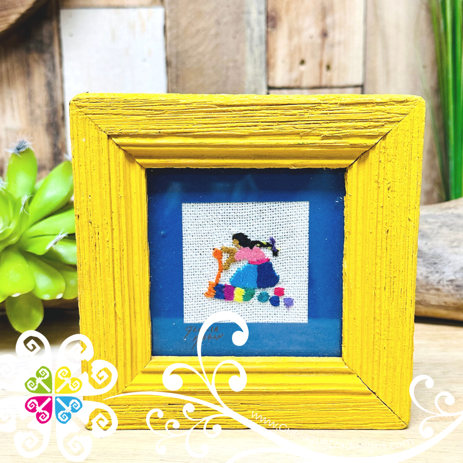 Yellow Culturas Bordadas - Embroidered Wood Frame