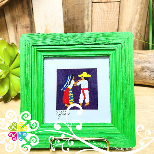 Green Culturas Bordadas - Embroidered Wood Frame