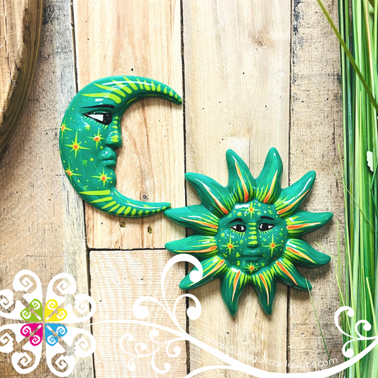 Small Green Sun & Moon Set - Wall Decor