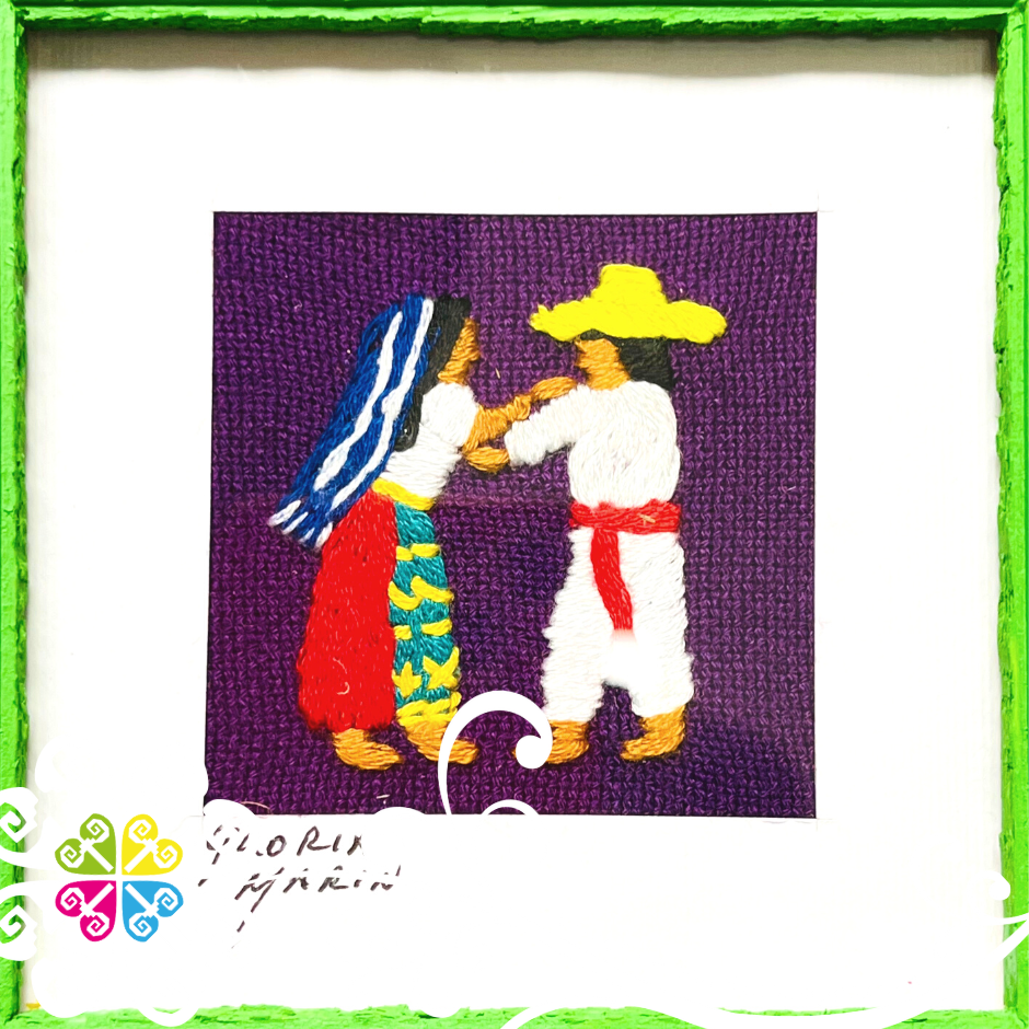 Green Culturas Bordadas - Embroidered Wood Frame