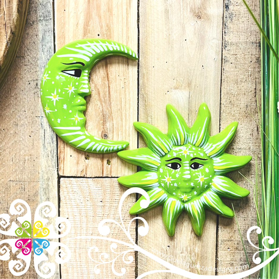 Small Lime Green Sun & Moon Set - Wall Decor