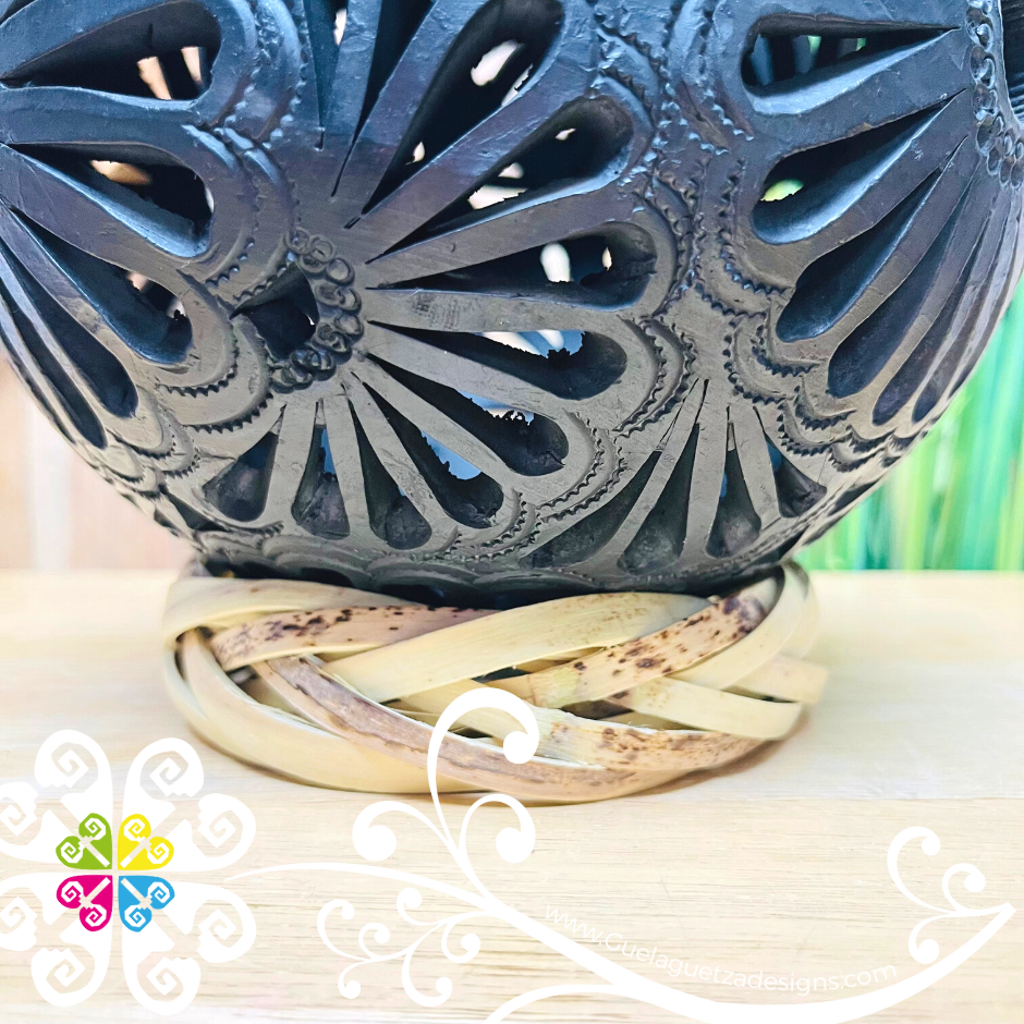 Extra Large Calado Cantarito Black Clay Vase - Barro Negro Oaxaca