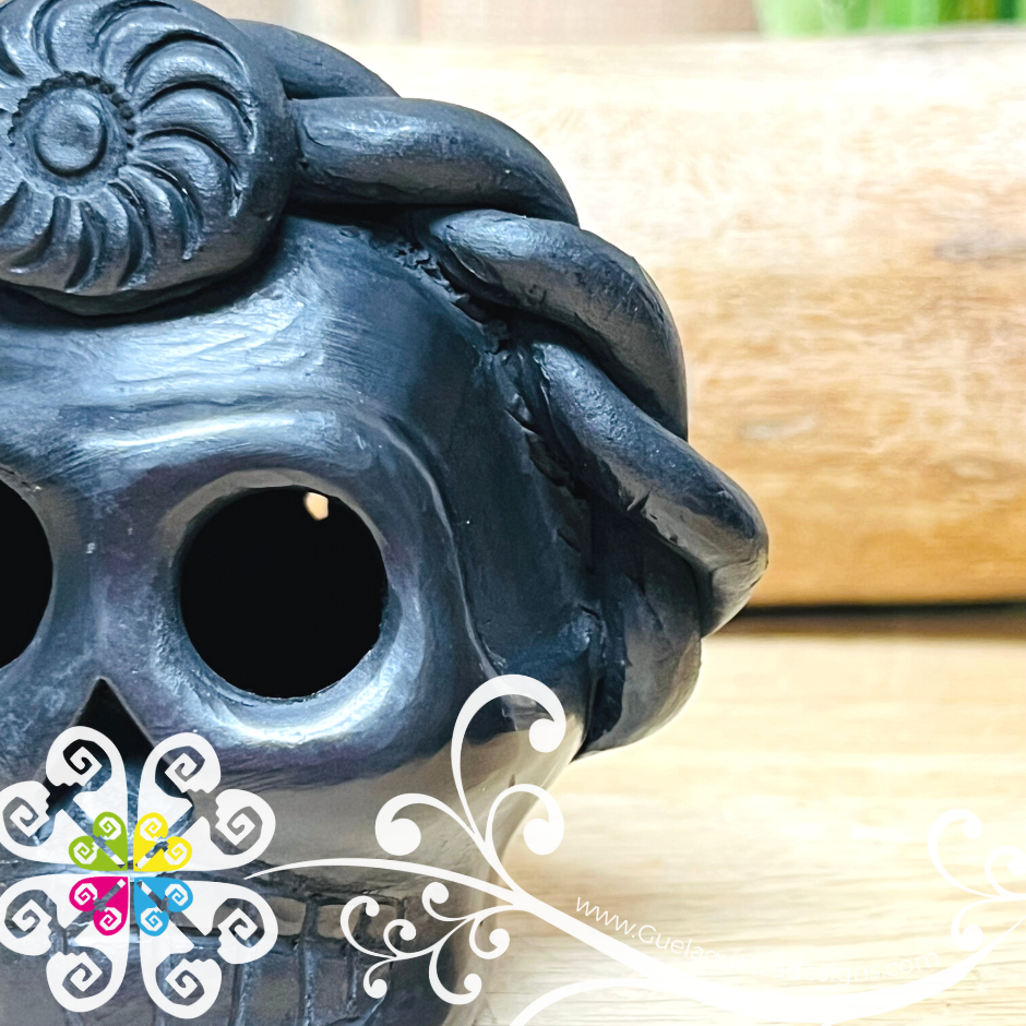 Mini Frida Black Clay Skull  - Barro Negro Oaxaca