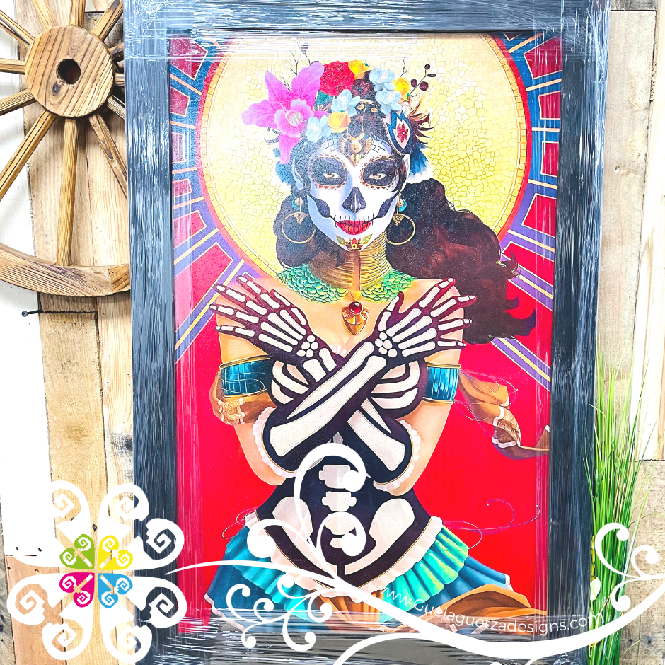 Large Day of the Dead Wall Art - Black Frame Litografia