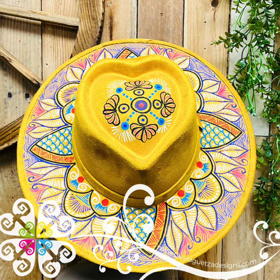 Mustard Heart Mitla Velvet Hat - Hand Painted Hat