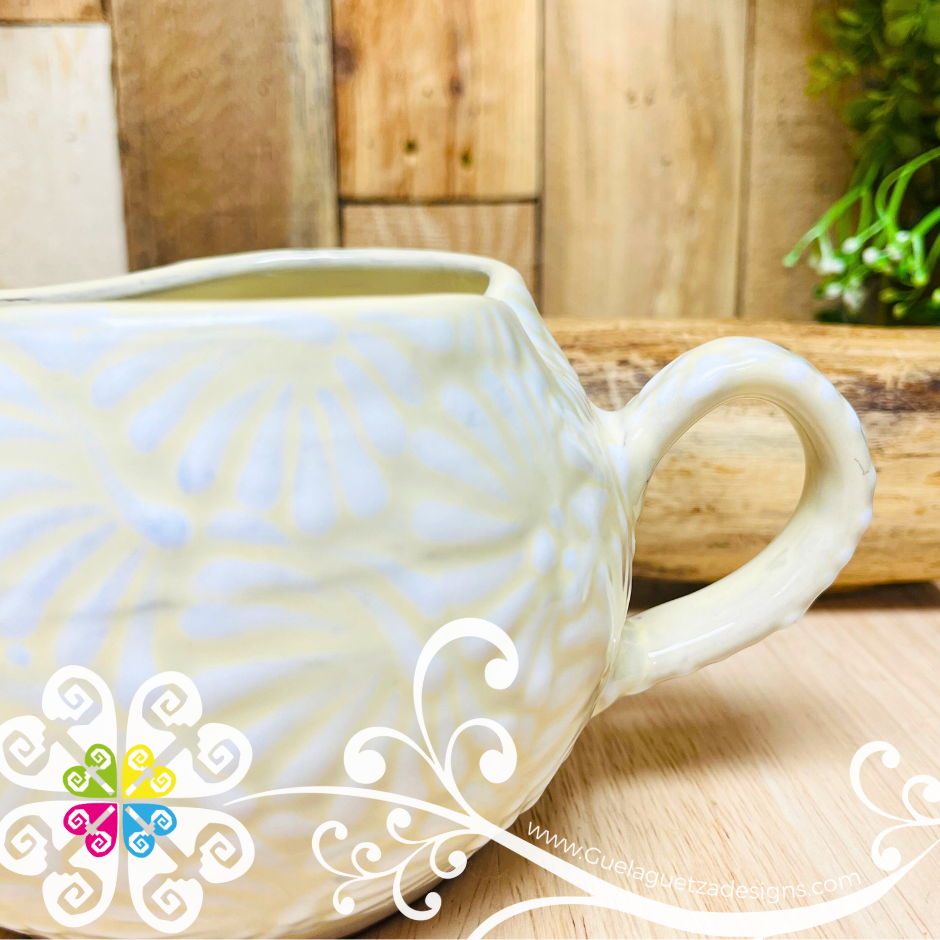 Large Round Corazon White Talavera Mug  - Single Talavera Mug