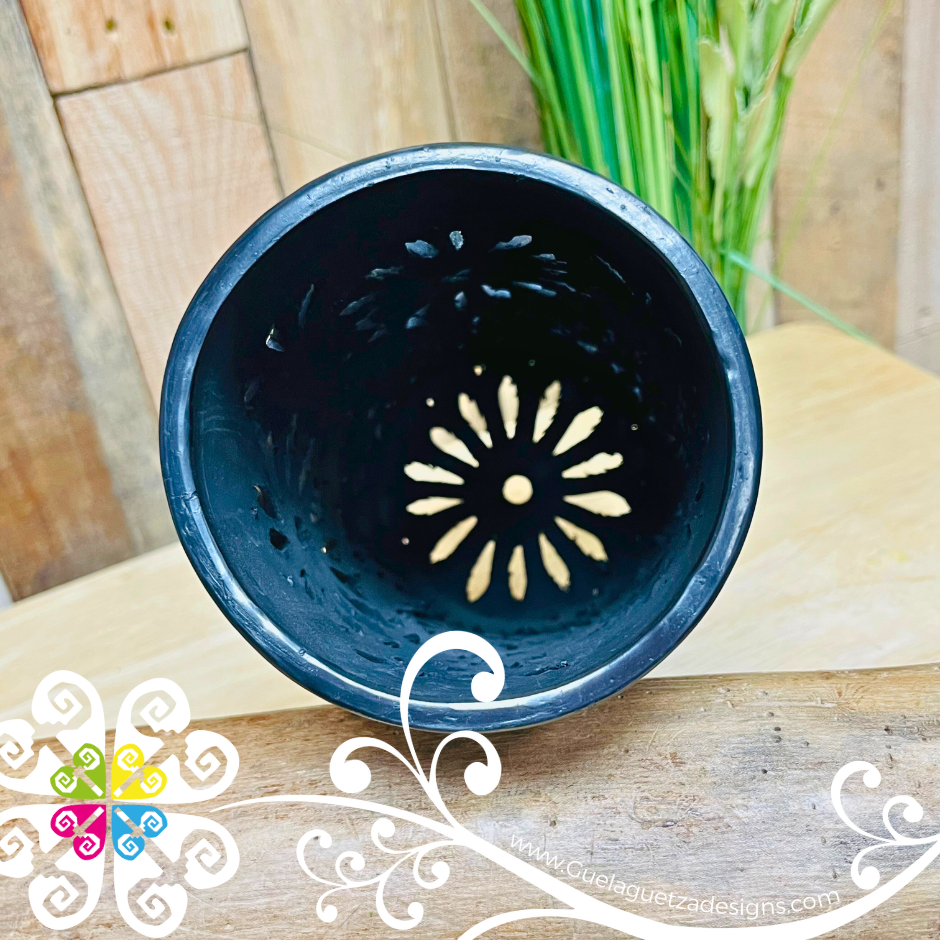 Medium Cylinder Clay Candle Holder - Barro Negro Oaxaca