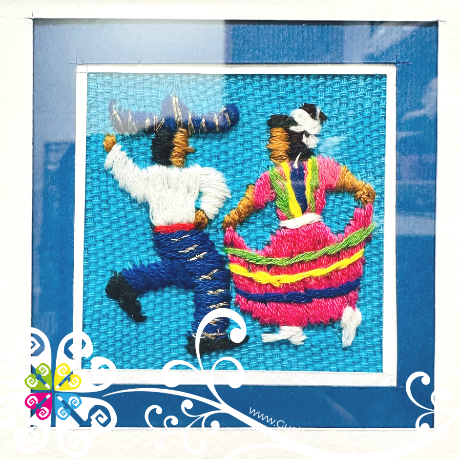 Royal Blue Long Culturas Bordadas - Embroidered Wood Frame