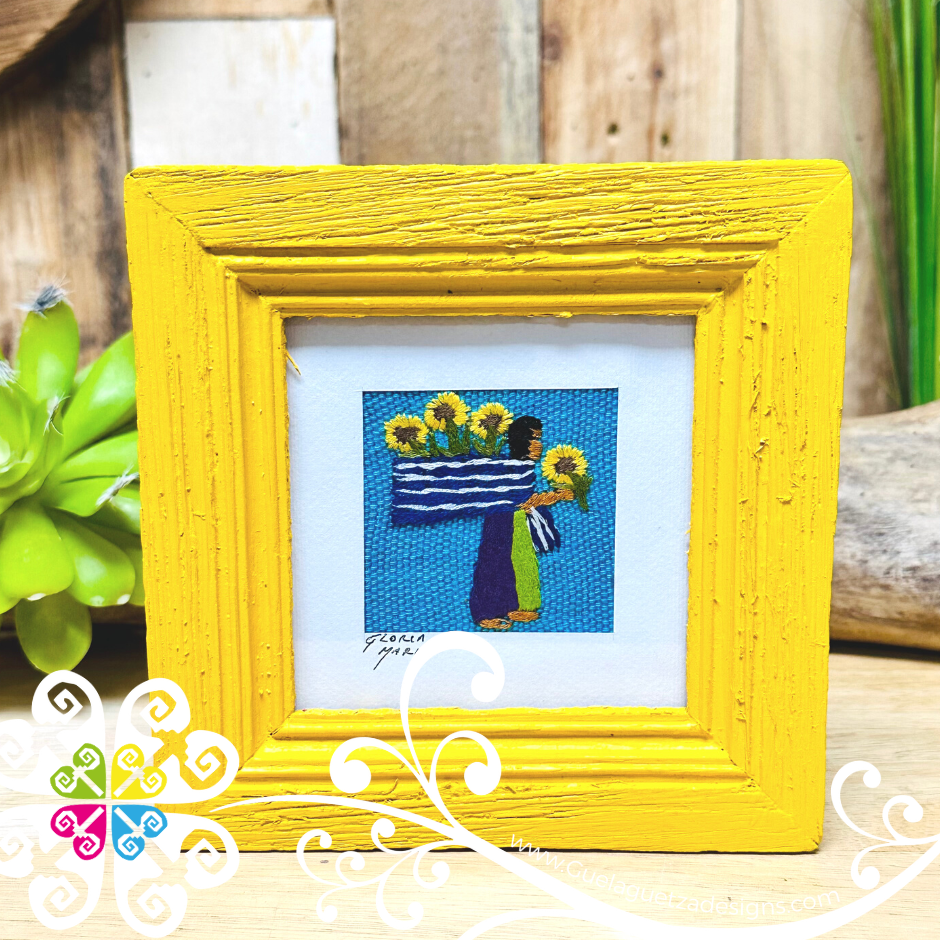 Yellow Culturas Bordadas - Embroidered Wood Frame