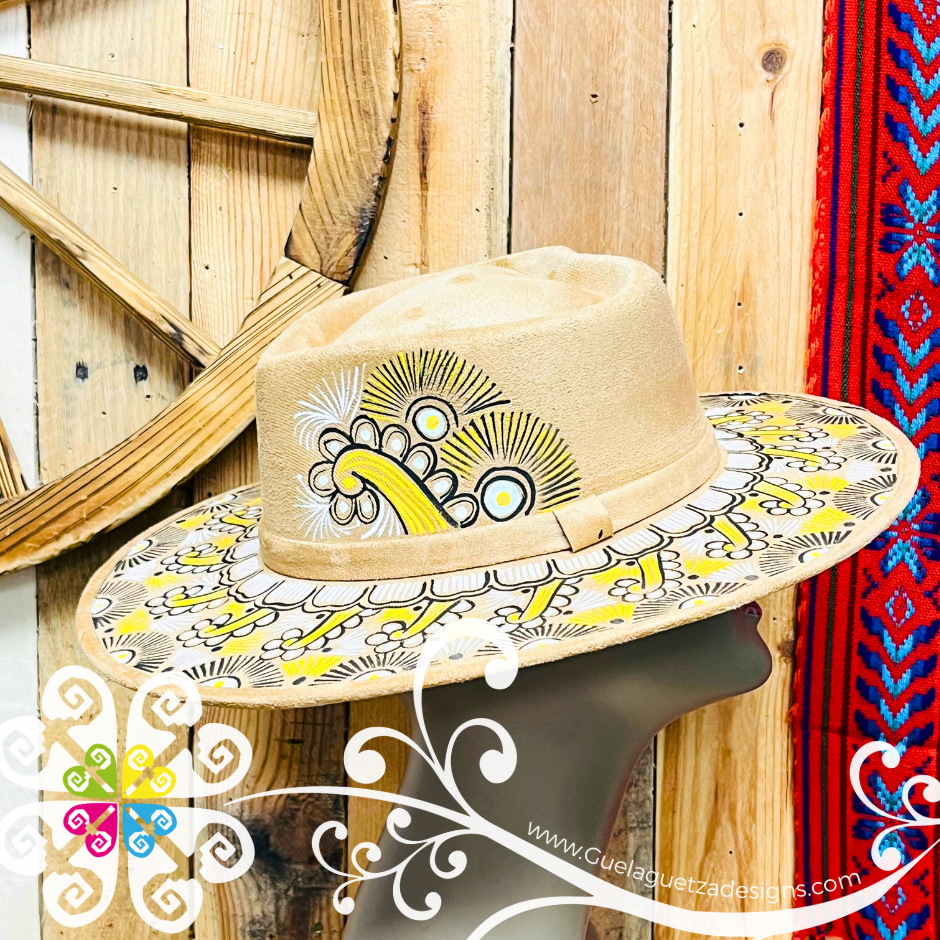 Tan Heart Mitla Velvet Hat - Hand Painted Hat