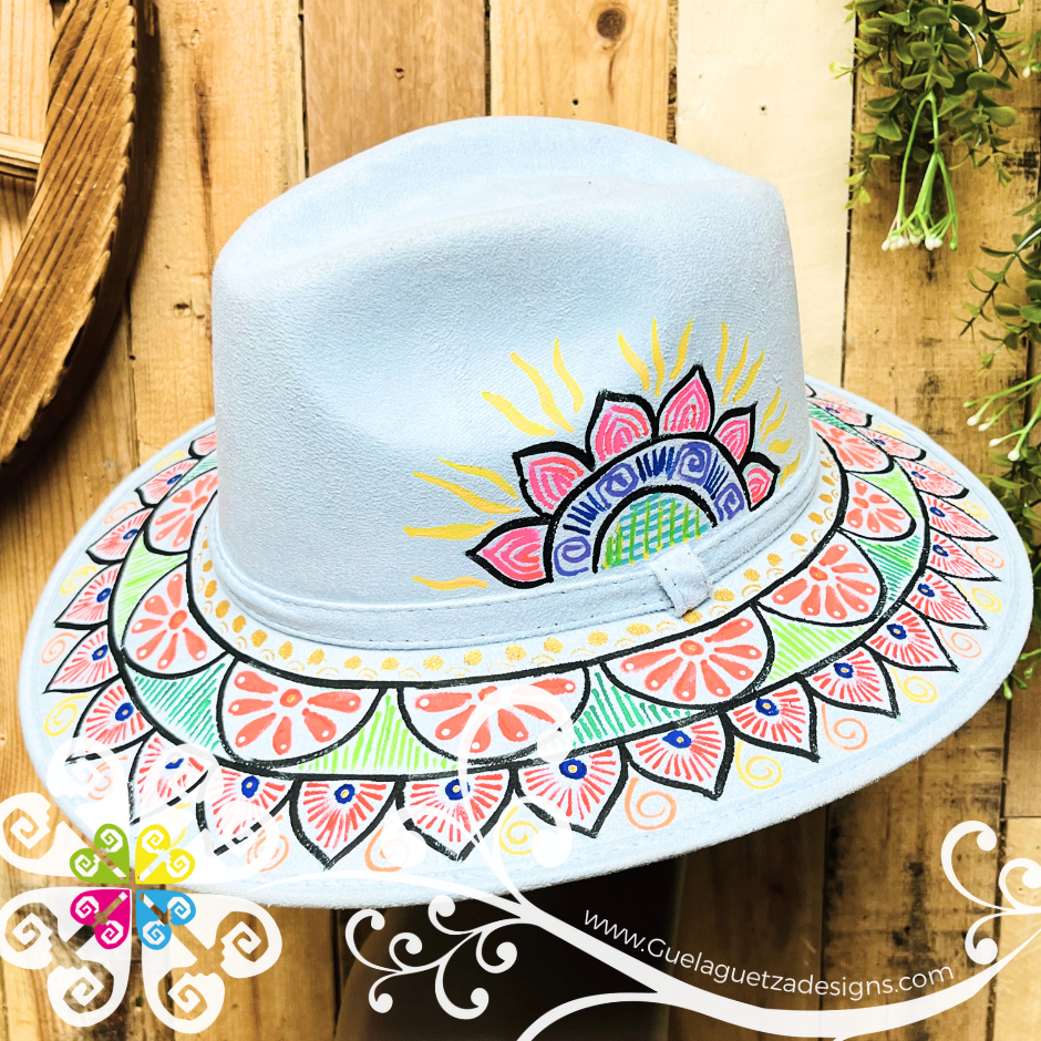 Baby Blue Mitla Velvet Hat - Hand Painted Hat