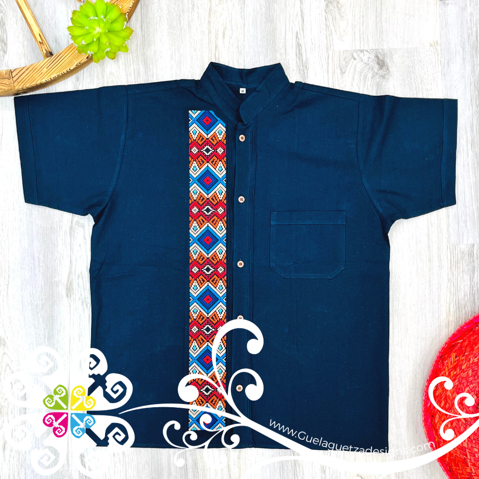 Navy Blue Rhombus Stripe Shirt - Embroider Men Shirt