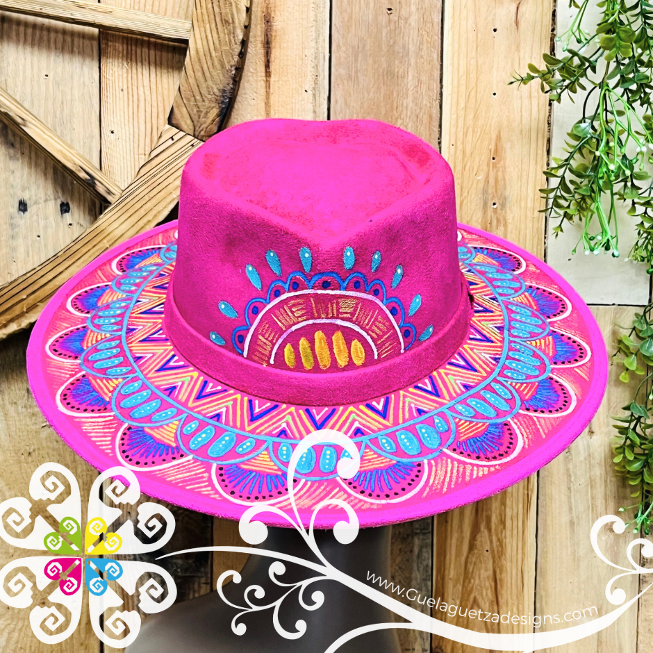 Fuchsia Heart Mitla Velvet Hat - Hand Painted Hat