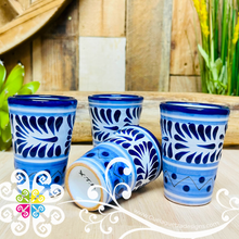 Set of 4 Blue Talavera Tequilero - Blue Feathers