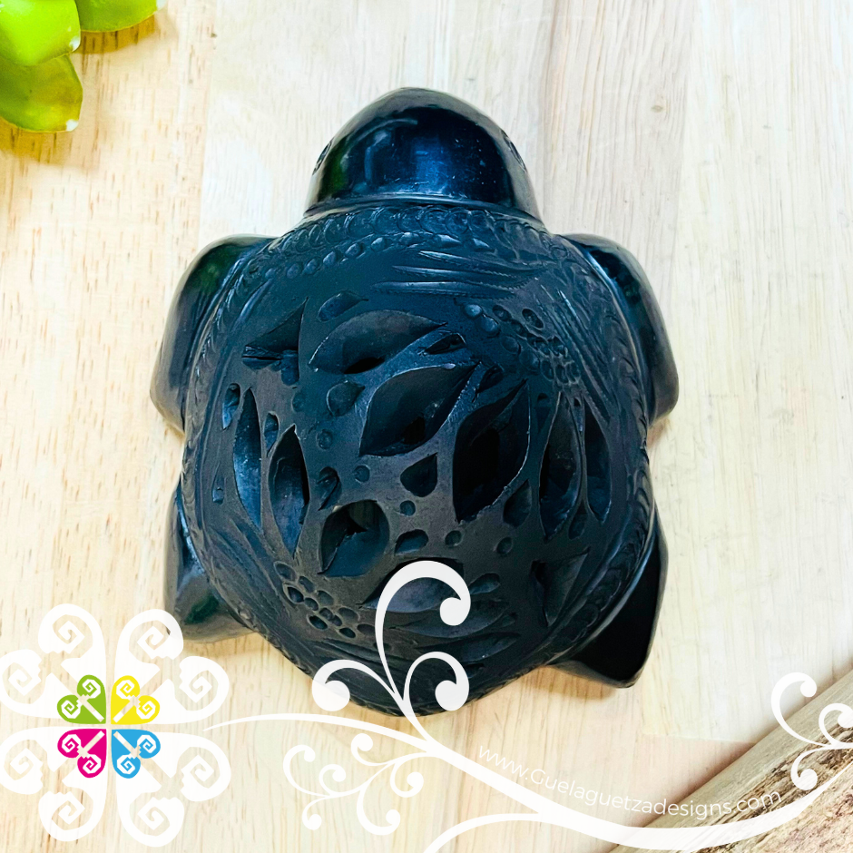 Medium Turtle Black Clay Figure - Barro Negro Oaxaca