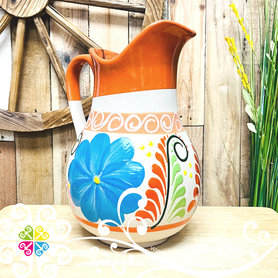 Engobe Large Oval Clay Pitcher - Jarro de Barro