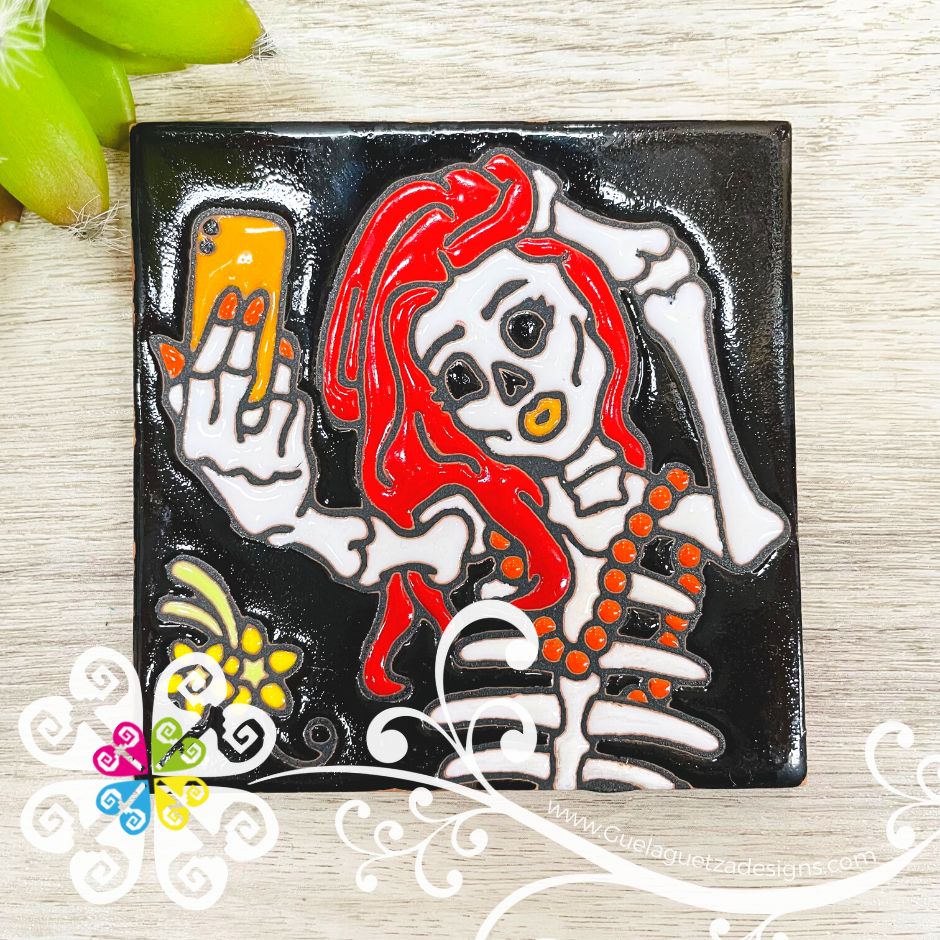 Set of 4 Day of the Dead Coaster Set -  Set of Clay Coasters