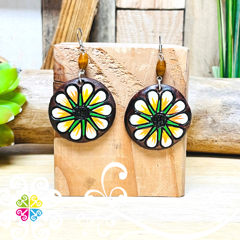 Round Flower - Artisan Leather Earrings