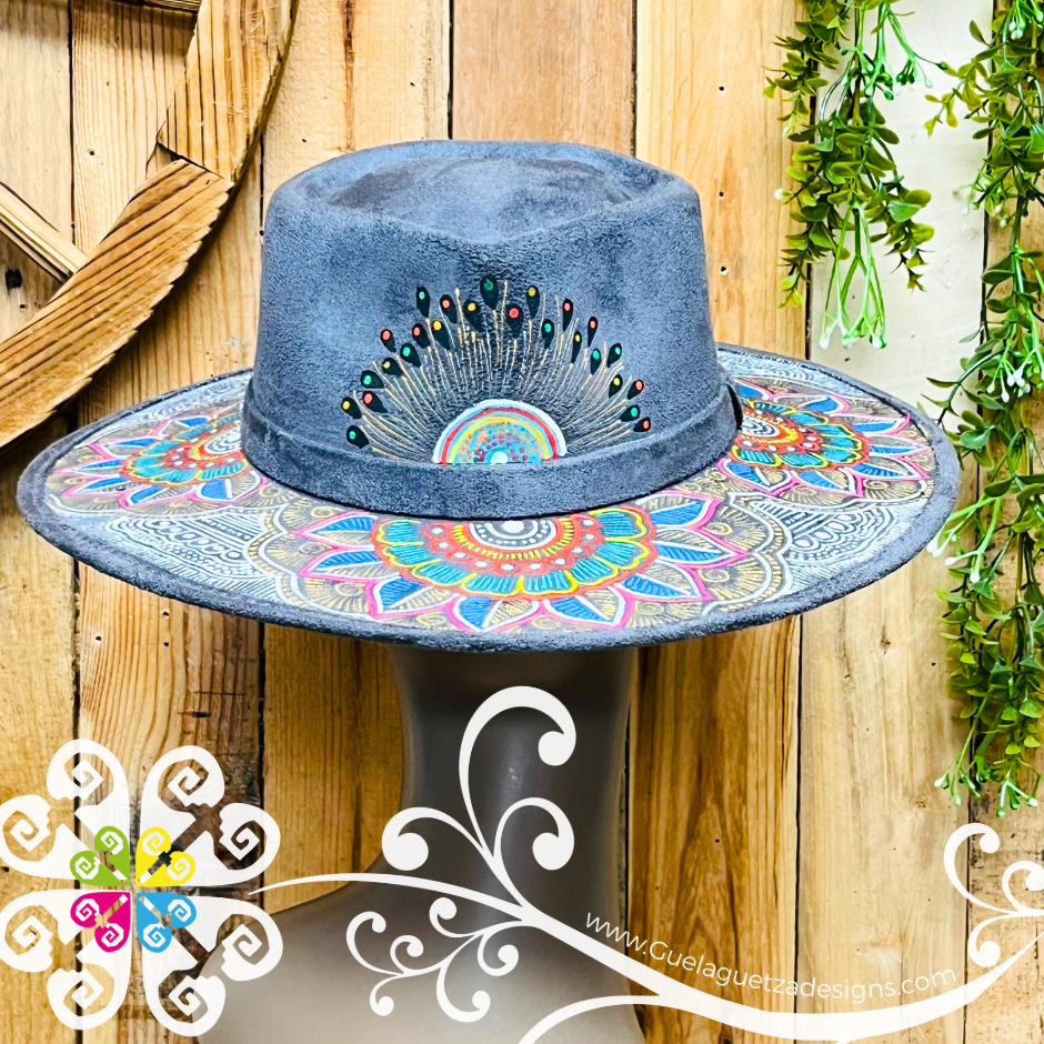 Dark Gray Heart Mitla Velvet Hat - Hand Painted Hat