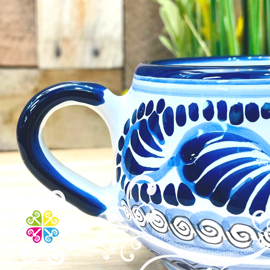 Large Blue Talavera Chocolatera Mug - Single Talavera Mug