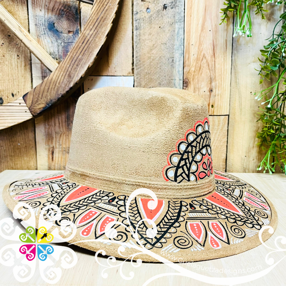 Tan Indiana Mitla Velvet Hat - Hand Painted Hat