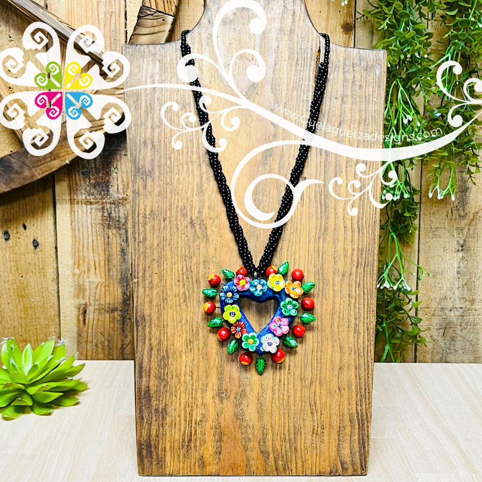 Mini Flower Heart Necklace - Corazon de la Vida - Collar Barro Cocido