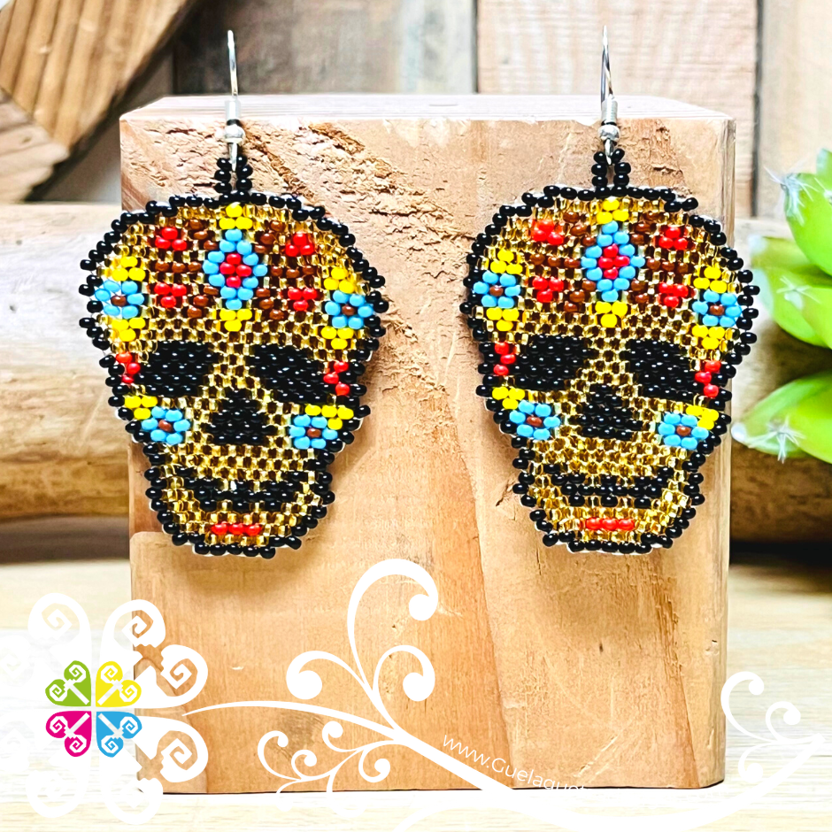 Beaded Sugar Skull Earrings - Day of the Dead Earrings