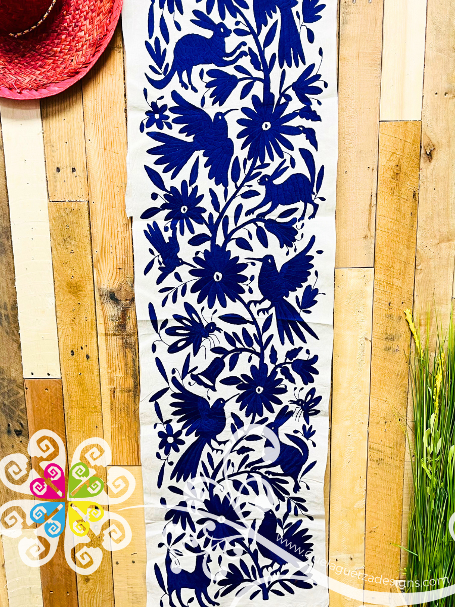 Royal Blue Large Solid Color Otomi Table Runner - Camino de Tenango