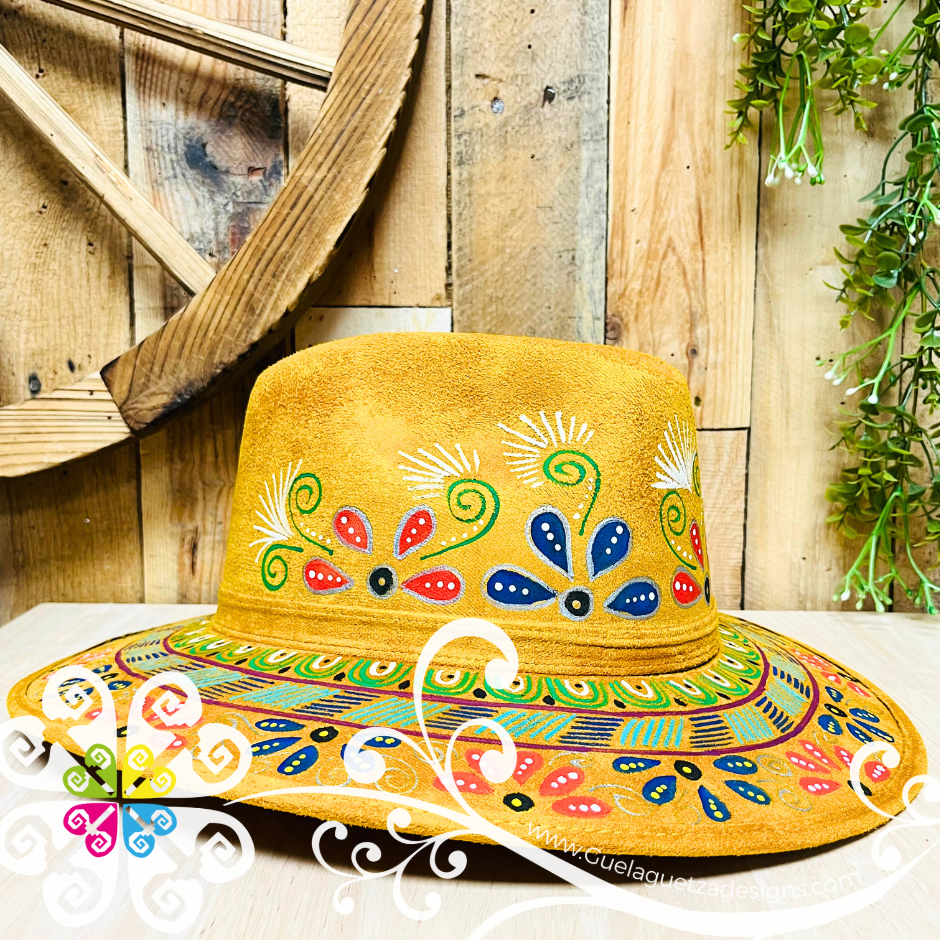 Mustard Indiana Mitla Velvet Hat - Hand Painted Hat