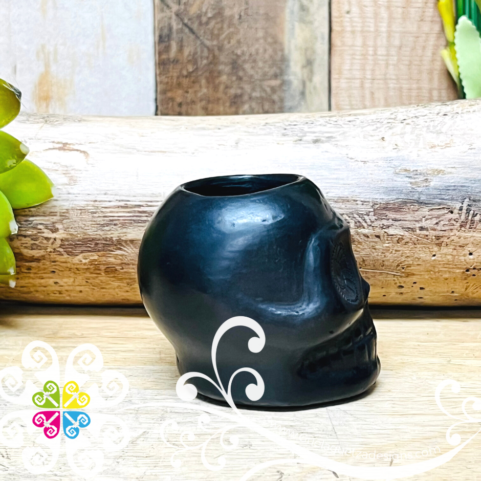 Set of 2 Calaverita Black Clay Shot- Tequilero - Barro Negro Oaxaca