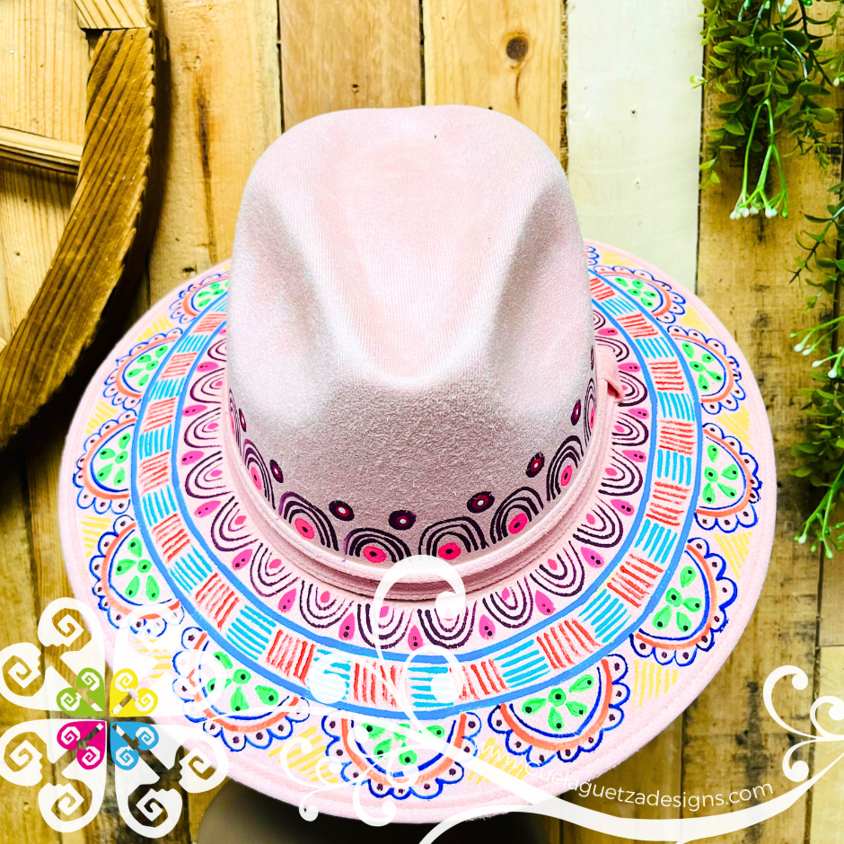 Pink Indiana Mitla Velvet Hat - Hand Painted Hat