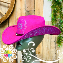 Fuchsia Mitla Cowboy Velvet Hat - Hand Painted Hat