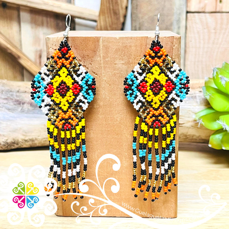 Flower Rhombus Beaded Earrings