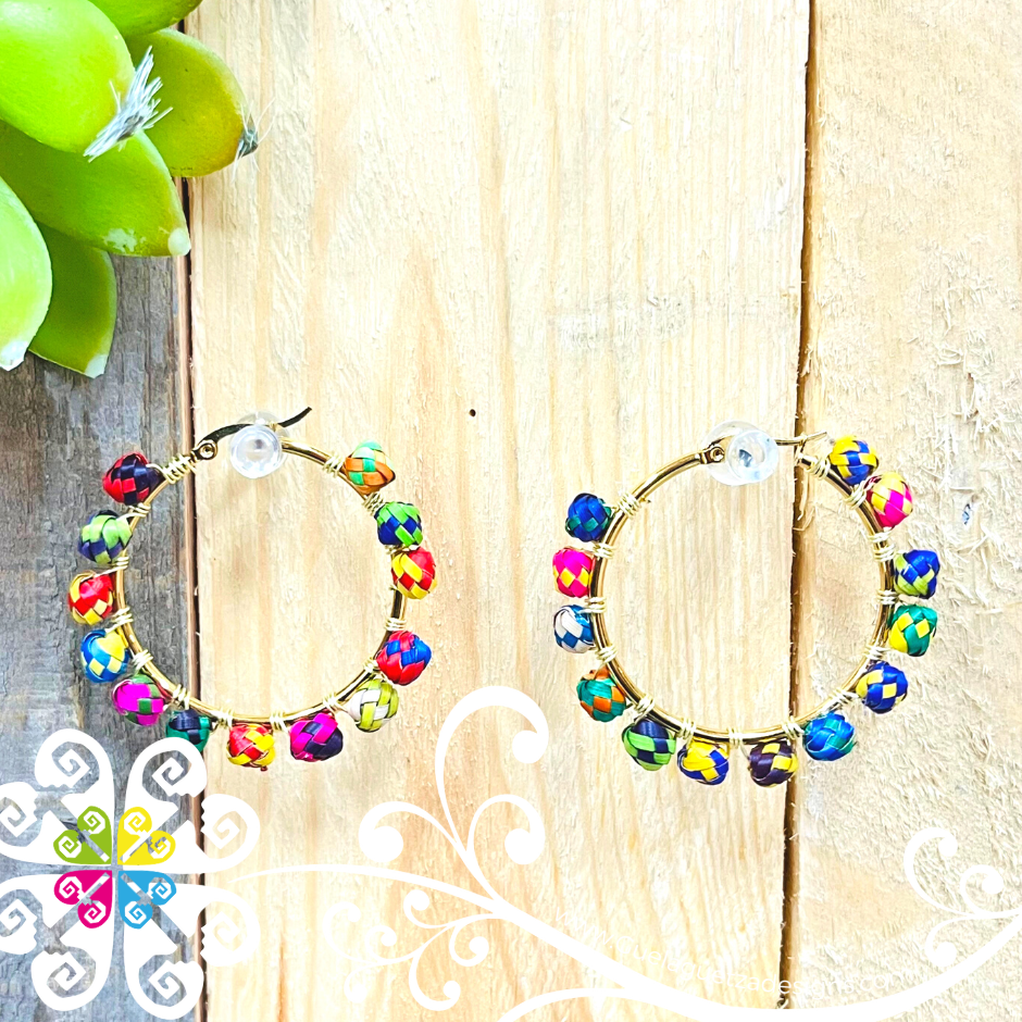 Round Palm Bead Hoops - Palm Earrings