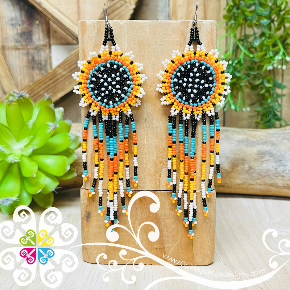 Beaded Sunflower Tassel Earrings