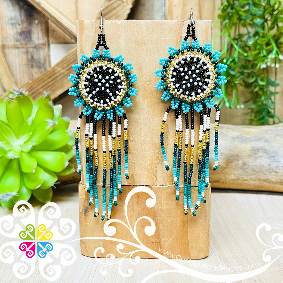 Beaded Sunflower Tassel Earrings