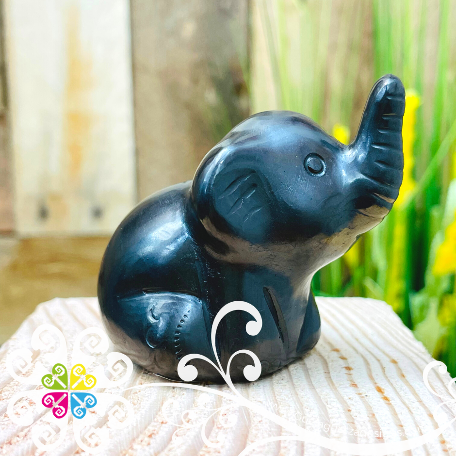 Mini Elephant Figure - Black Clay Oaxaca