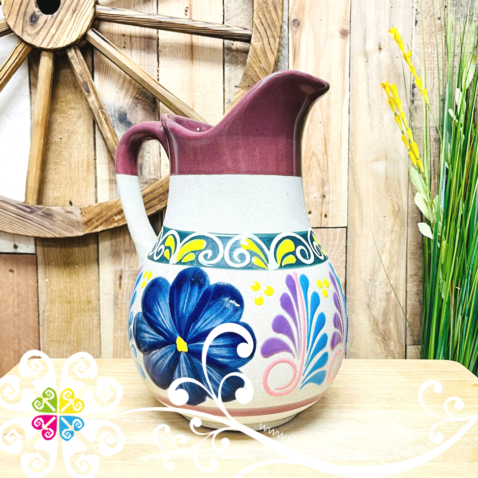 Engobe Large Oval Clay Pitcher - Jarro de Barro