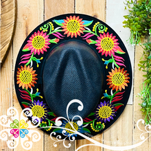 Black Embroider Summer Hat - Black Floral Rim