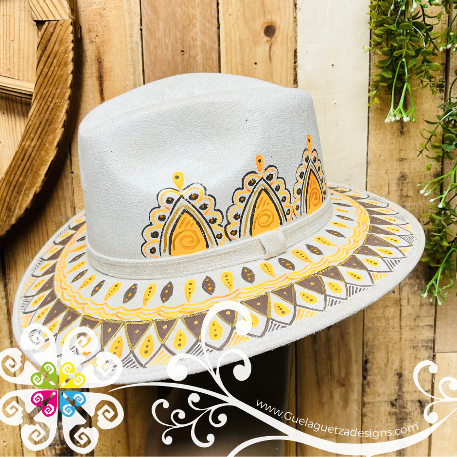 Beige Indiana Mitla Velvet Hat - Hand Painted Hat