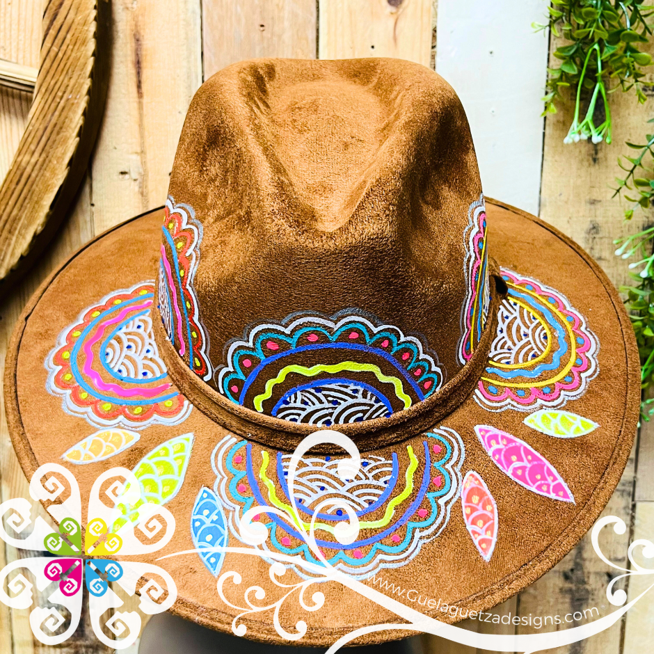 Tobacco Indiana Mitla Velvet Hat - Hand Painted Hat